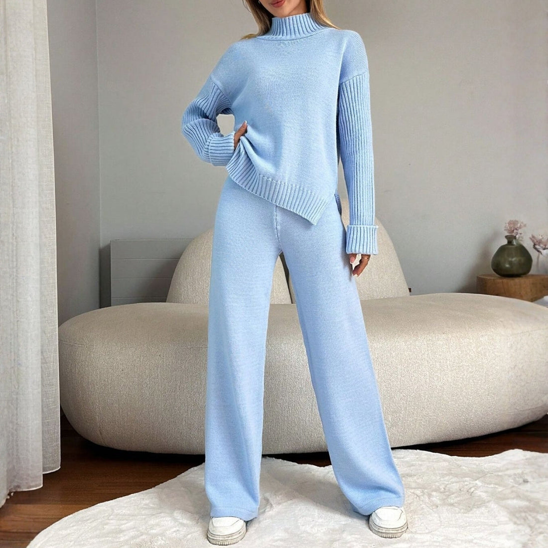 Winter Co-ord Sets for Women : Cozy Chic |Sky-Blue | WCS-02