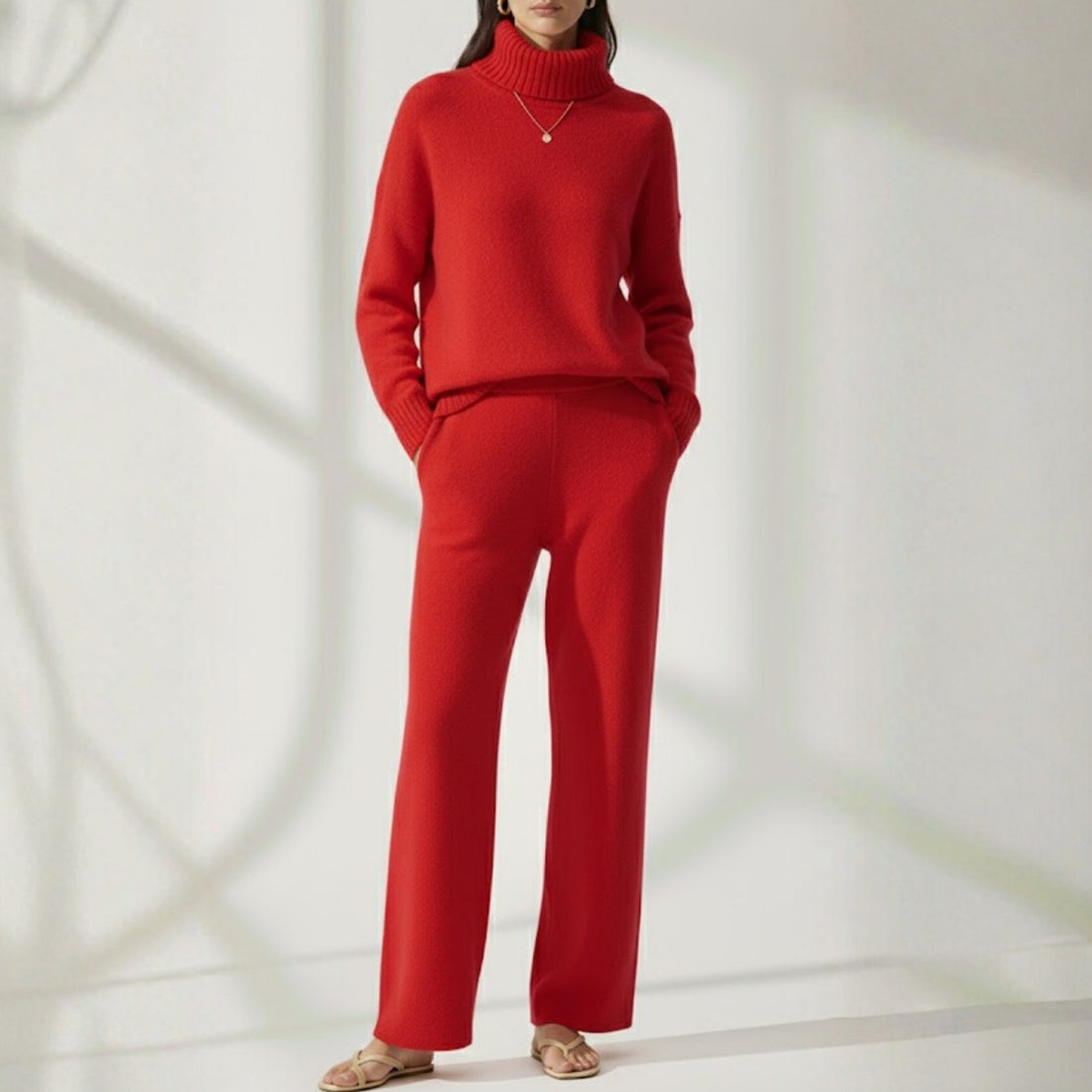 Cozy-Chic Winter Co-ord Sets for Women | Cherry-Red | CSS-34